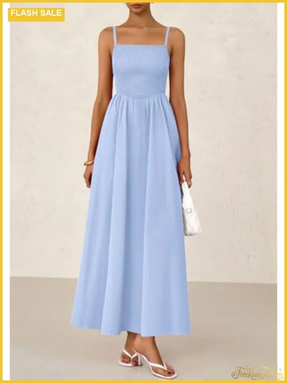 Women's Smocked Maxi Dress Spaghetti Strap A-Line Beach Sundress